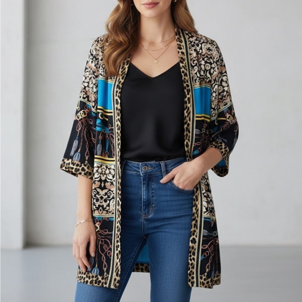 Peter Nygard Baroque Animal Print Women's Kimono Blazer - Size 16